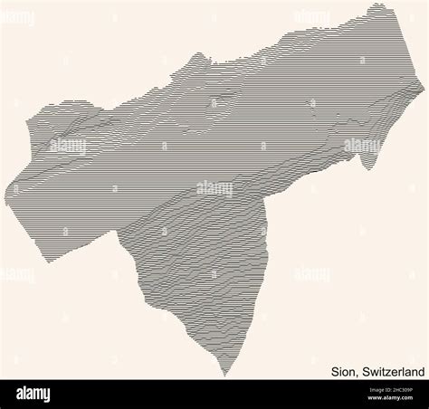 Topographic relief map of the city of Sion, Switzerland with black ...