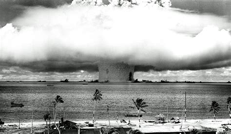 The U.S. detonates an atomic bomb at Bikini Atoll in the Pacific in the ...