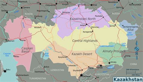 Large detailed road and administrative map of Kazakhstan regions ...