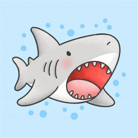 Premium Vector | Cute shark cartoon hand drawn style | Cute shark, Cute cartoon drawings, How to ...