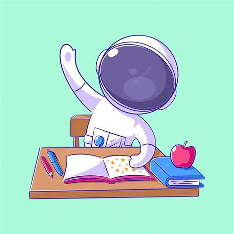 Premium Vector | Astronaut is at school with books