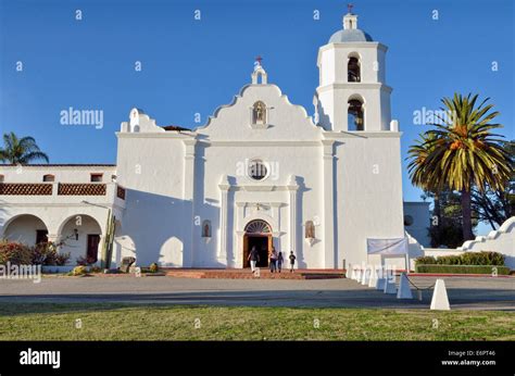 Mission San Luis Rey de Francia, facade with a bell tower, Oceanside, California, USA Stock ...