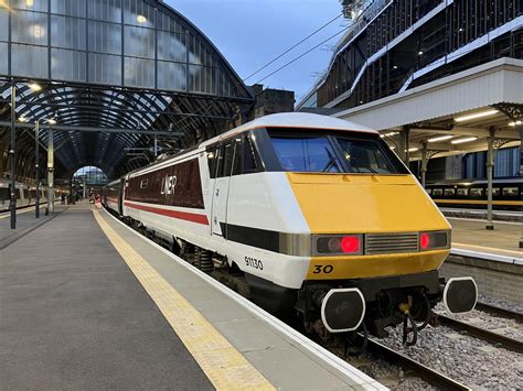 British Rail Class 91 (Unit Number 91130) electric locomotive with an Intercity 225 train at ...