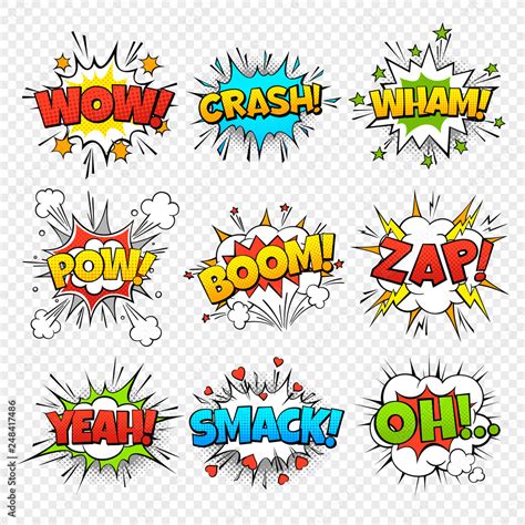 Comic bubbles. Funny comics words in speech bubble frames. Wow oops bang zap thinking clouds ...