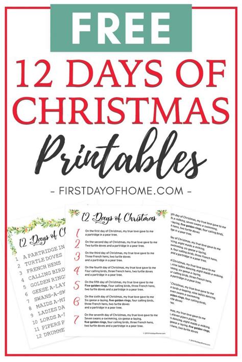 Classic 12 Days Of Christmas Lyrics - Printable Online