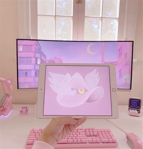 Gamer Room Decor, Cute Room Decor, Gaming Room Setup, Pc Setup, Room Aesthetic, Pastel Aesthetic ...