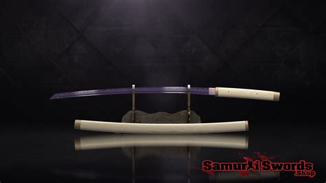 Samurai Shirasaya Katana T10 Folded Clay Tempered Steel with Purple Acid Dye & Hadori Polish ...