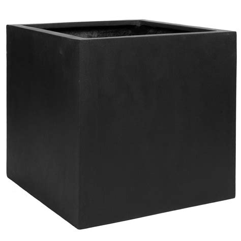 PotteryPots Block Extra Large 24 in. Tall Black Fiberstone Indoor Outdoor Modern Square Planter ...
