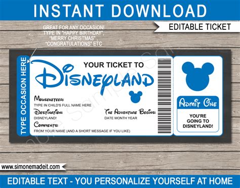 Free Printable Disneyland Ticket