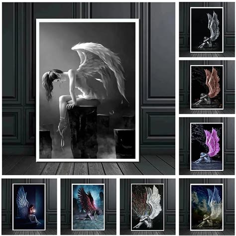 Modern-Sad-Angel-Poster-Prints-For-Living-Room-Home-Decor-Black-And ...