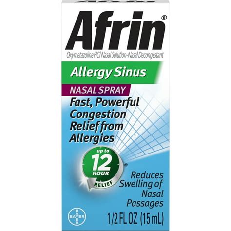 Afrin Allergy Sinus 12 Hour Nasal Decongestant Spray, 15 ml - Walmart ...