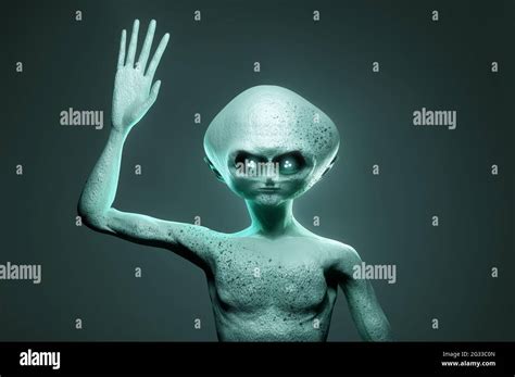 Portrait of a extraterrestrial alien life form waving. 3D illustration ...