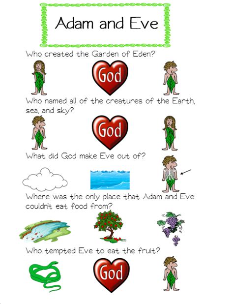 Kindergarten Adam And Eve Worksheets