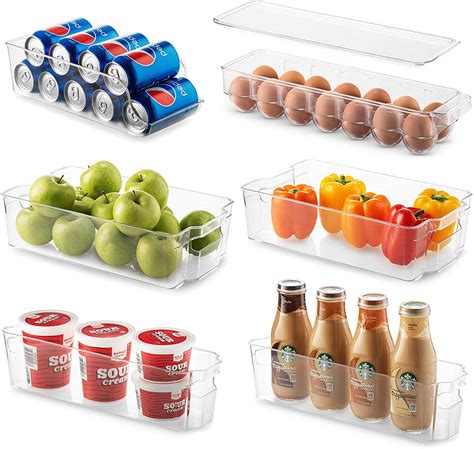 Set Of 6 Refrigerator Organizer Bins - Stackable Fridge Organizers for ...