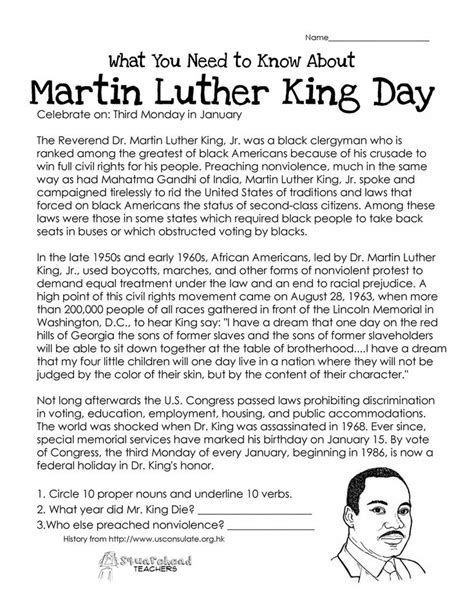 Martin Luther King Jr Worksheets For First Grade | WERT SHEET