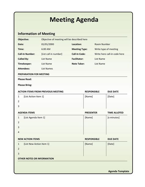 Printable Meeting Agenda Template