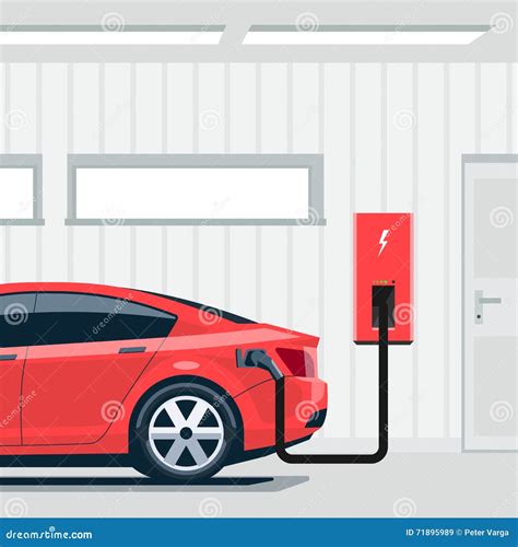 Electric Car Charging at Home in Garage Stock Vector - Illustration of recharge, electromobility ...