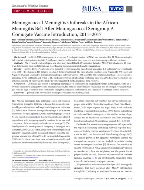 (PDF) Meningococcal Meningitis Outbreaks in the African Meningitis Belt After Meningococcal ...