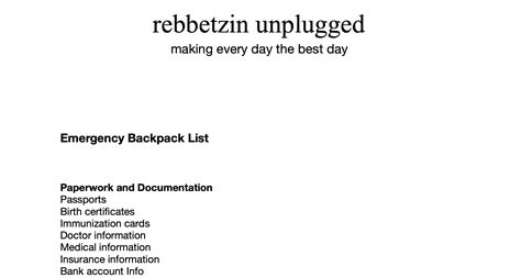 Emergency Backpack Checklist - rebbetzin unplugged