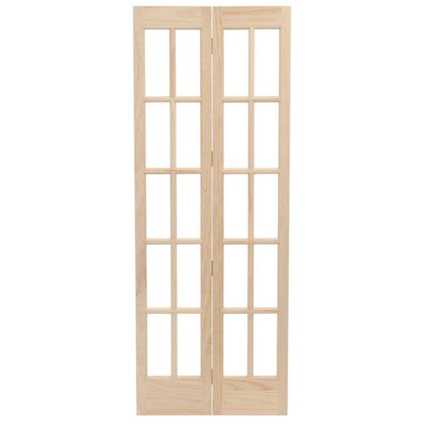 Pinecroft 24 in. x 80 in. Classic French Glass Wood Universal/Reversible Interior Bi-fold Door ...