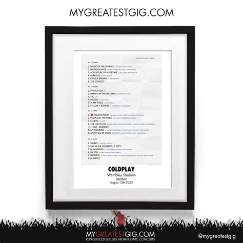 Coldplay - London - Aug 13th 2022 Recreated Setlist Poster – My ...