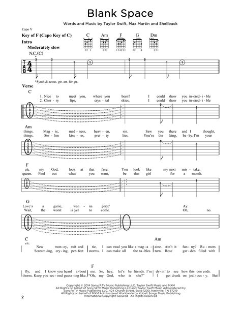 Blank Space by Taylor Swift - Guitar Lead Sheet - Guitar Instructor