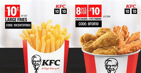 KFC Delivery 10.10 Promotions has $0.10 Large Fries and 8pc Bucket for $10 offers till Oct 13 ...