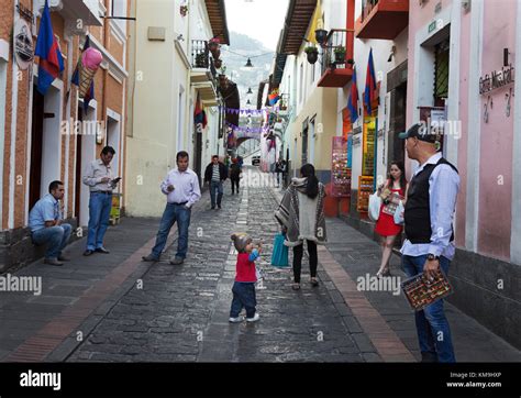 Quito Ecuador - street scene in daytime, La Ronda, Quito old town, Ecuador South America Stock ...