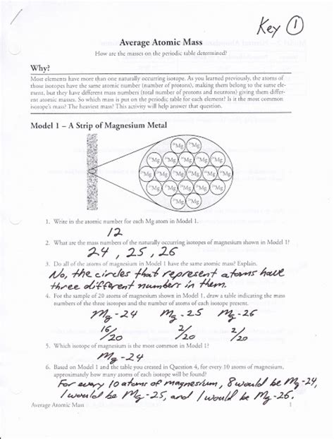 Calculating Atomic Mass Worksheets Answers