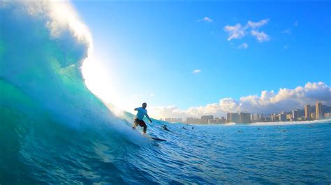 Surfing Waikiki Publics and Canoes Big Swell Paradise 4K - YouTube