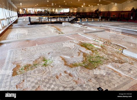 Mosaics on display at Fishbourne Roman Palace, near Chichester, West Sussex UK Stock Photo - Alamy