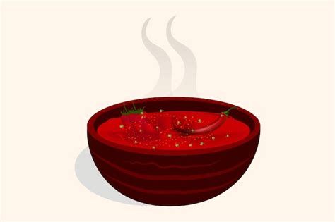 Premium Vector | Delicious chili soup in a red bowl vector illustration