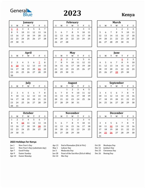 2023 Kenya Calendar with Holidays