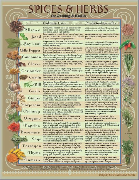 Healing Herbs Spices Kitchen Chart - Downloadable