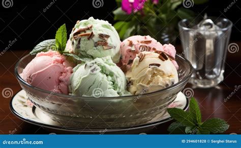 A Bowl of Ice Cream with Different Flavors, AI Stock Photo - Image of ...