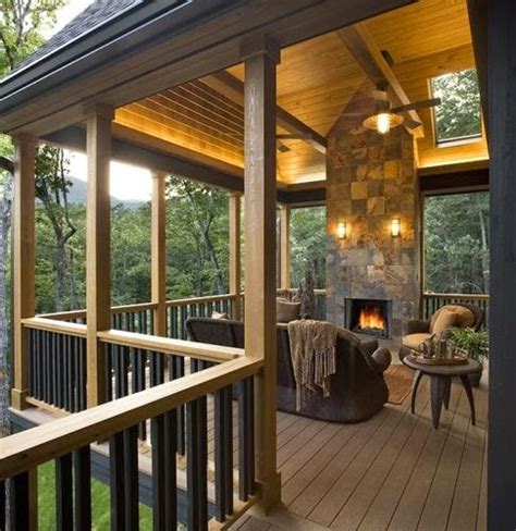 Covered deck with fireplace | Backyards Click