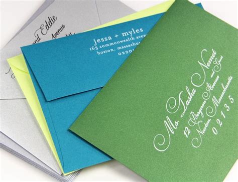 Colorful printed invitation envelopes - white ink on dark envelopes ...