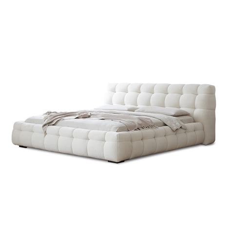 Addie White Boucle Minimalist Modern Bed Frame King Size– CASASPACE