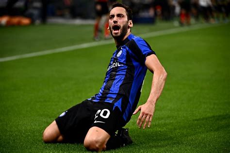 Inter star Hakan Calhanoglu celebrates Turkey 3-2 win vs Latvia