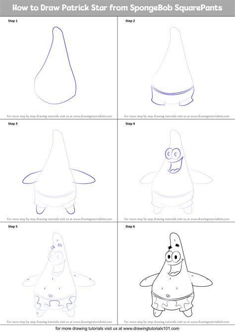 How to Draw Patrick Star from SpongeBob SquarePants printable step by step drawing sheet ...