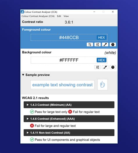 Color contrast analyzer tool - actere