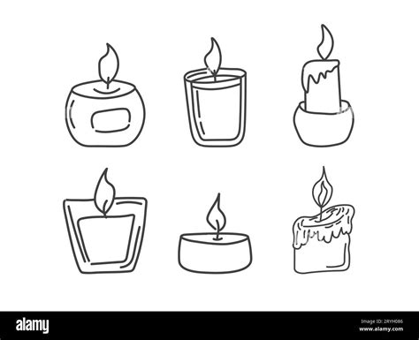 Hand drawn set of candles. Doodle candles. Burning aroma candles in glass jars doodle Stock ...