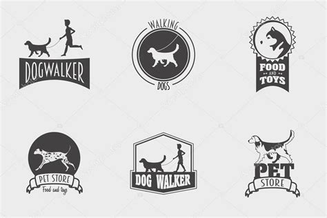 Set of vector pet shop or store, dog walker logos, badges and labels ...