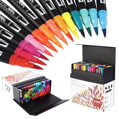 100 Colours Dual Tip Brush Pen Set, Fineliner Pens, Art Markers for Adult and Kid Drawing ...