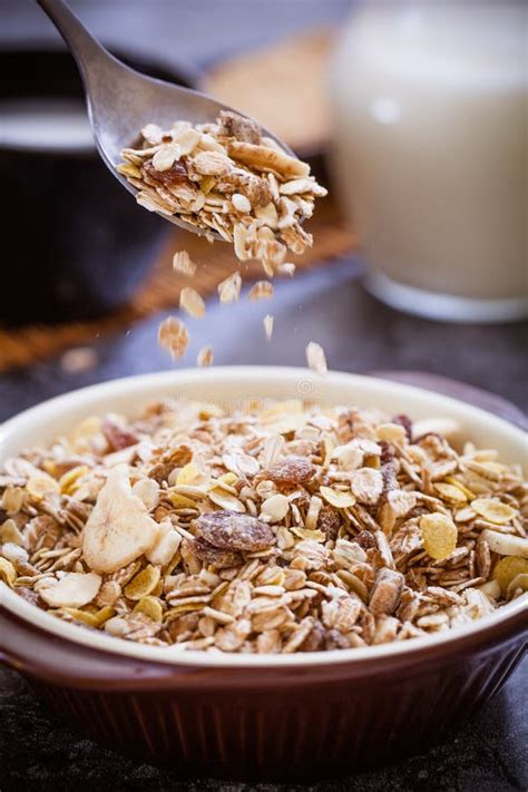 Muesli with milk stock photo. Image of oatmeal, healthy - 125907990