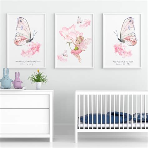 Set of 3 Fairy Nursery Wall Art Prints. Watercolour Soft Pink - Etsy