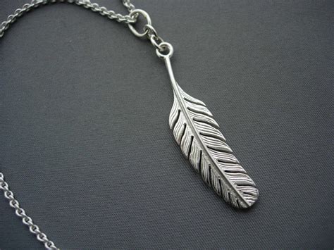 Silver Feather Pendant and Chain - Etsy