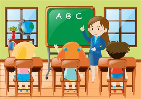 Teacher teaching kindergarten students in class 369984 Vector Art at Vecteezy