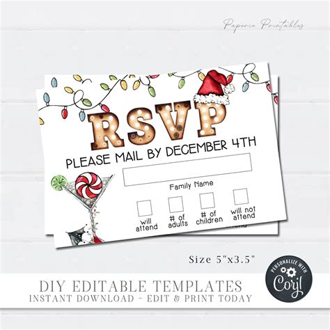 Editable Christmas Party RSVP Cards, RSVP Cards Christmas Cocktail Party, Christmas Rsvp ...