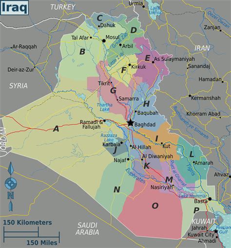 Iraq regions map - Map of Iraq regions (Western Asia - Asia)